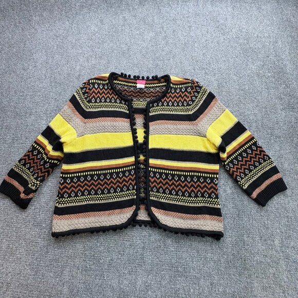 Together Cardigan Sweater Womens 16 Striped Knit Pompom Fringe Open Boho Tribal - Picture 9 of 11